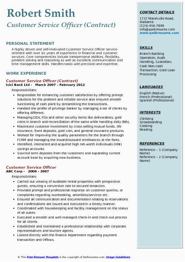 Sample Of Resume for Customer Service Officer Customer Service Ficer Resume Samples