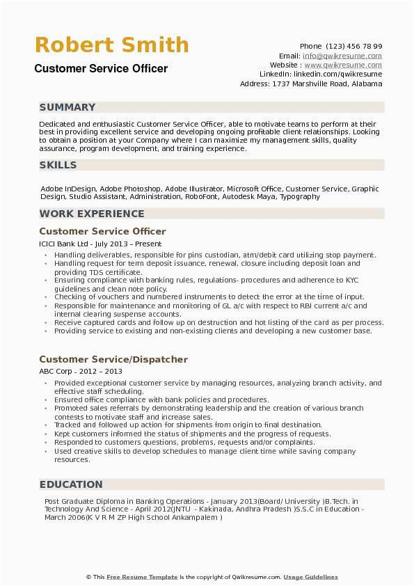 Sample Of Resume for Customer Service Officer Customer Service Ficer Resume Samples