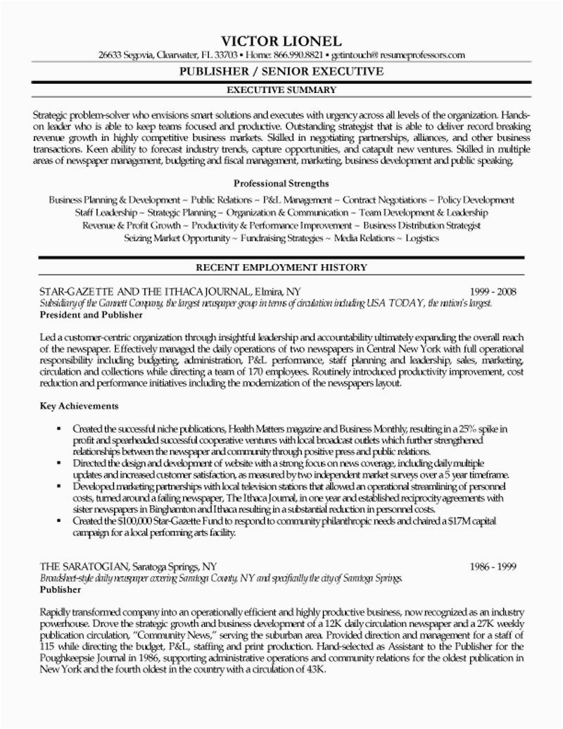 Sample Of Resume for Editor Publisher Publisher Resume