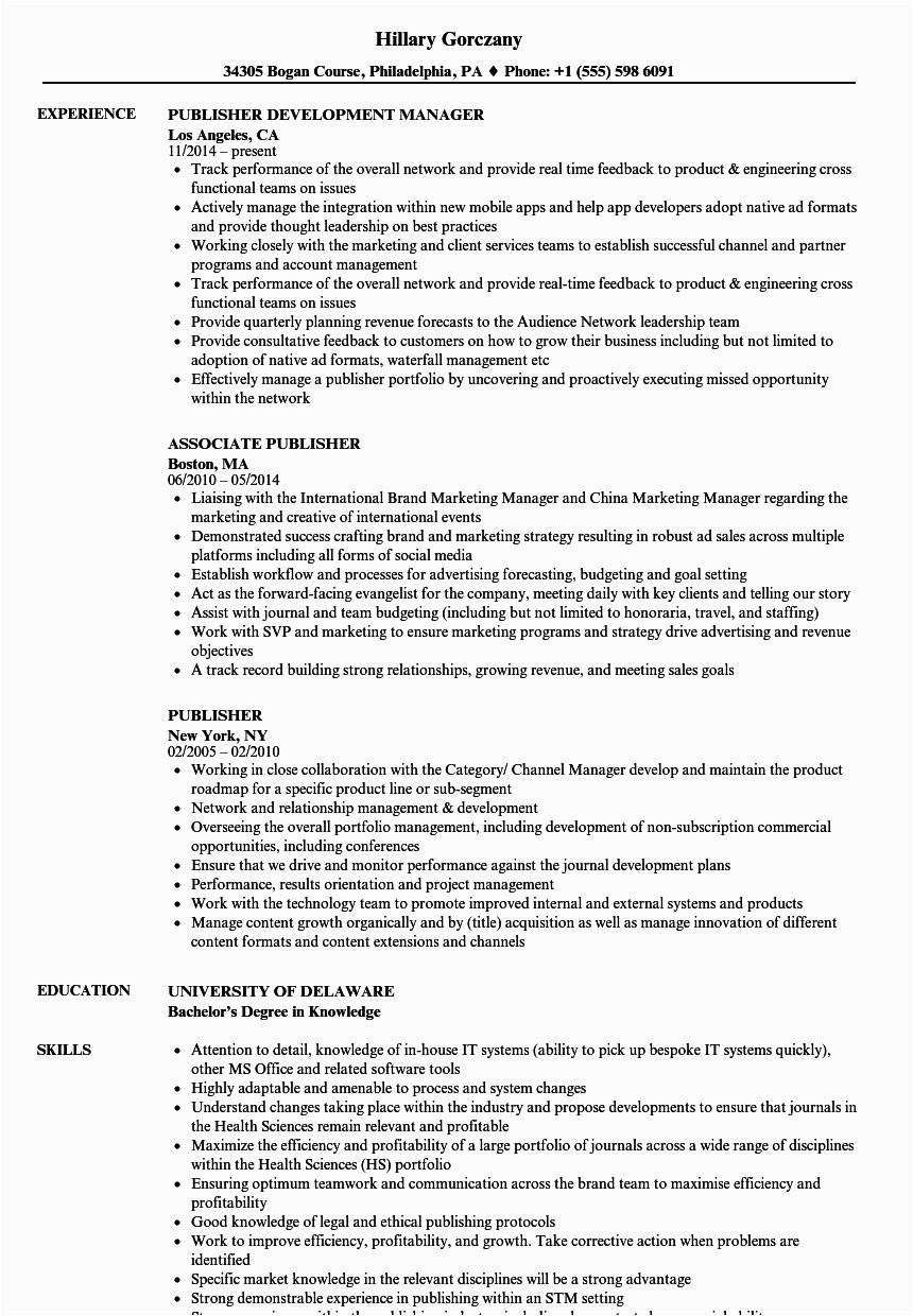 Sample Of Resume for Editor Publisher Publisher Resume Samples