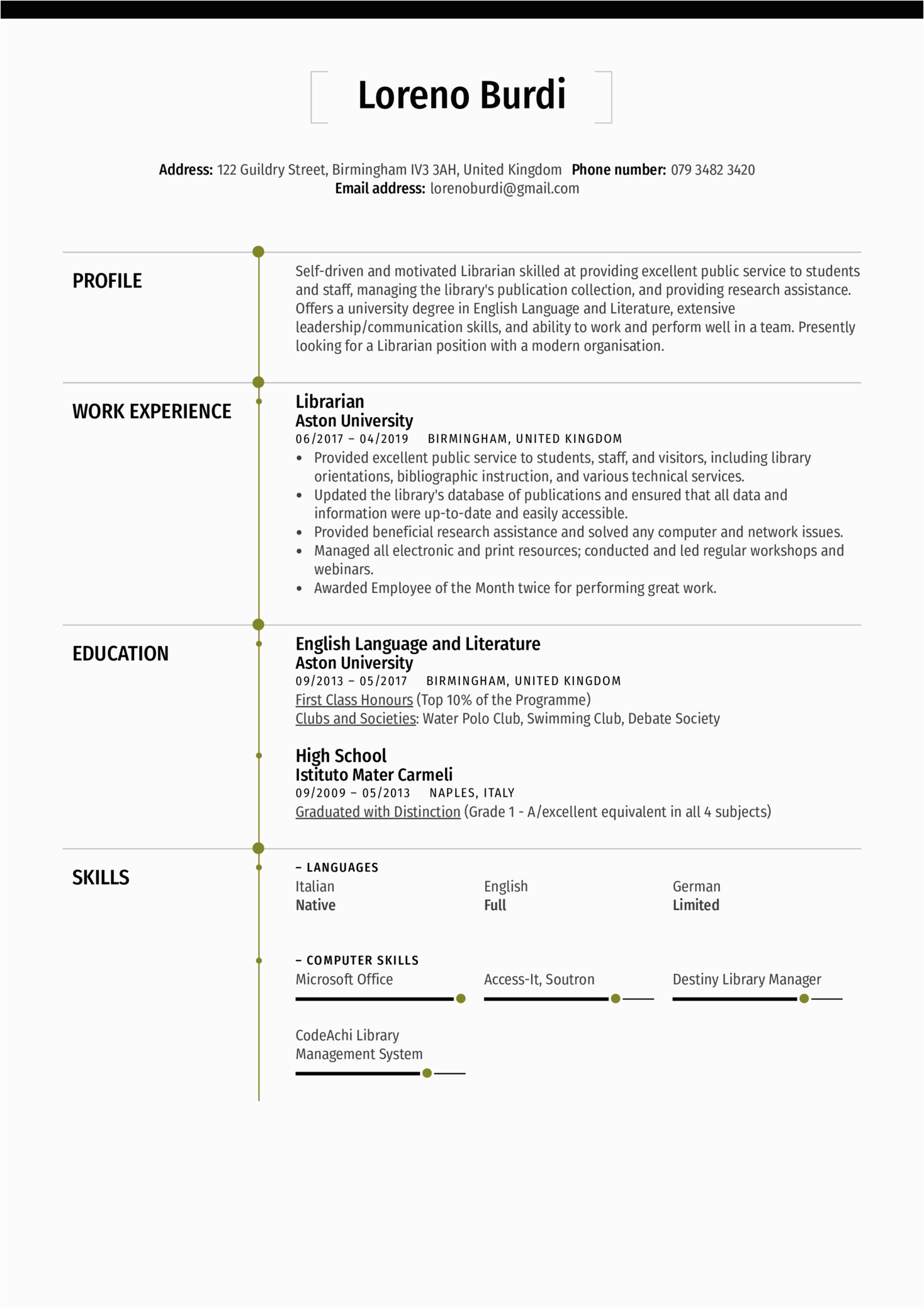 Sample Professional Profiles for Public Librarian Resume Librarian Resume Sample