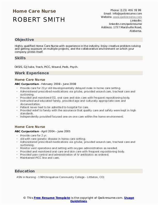 Sample Professional Resume for A Home Health Nurse Home Care Nurse Resume Samples