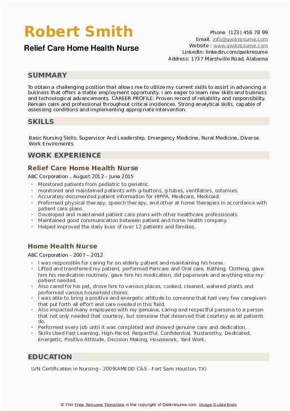 Sample Professional Resume for A Home Health Nurse Home Health Nurse Resume Samples