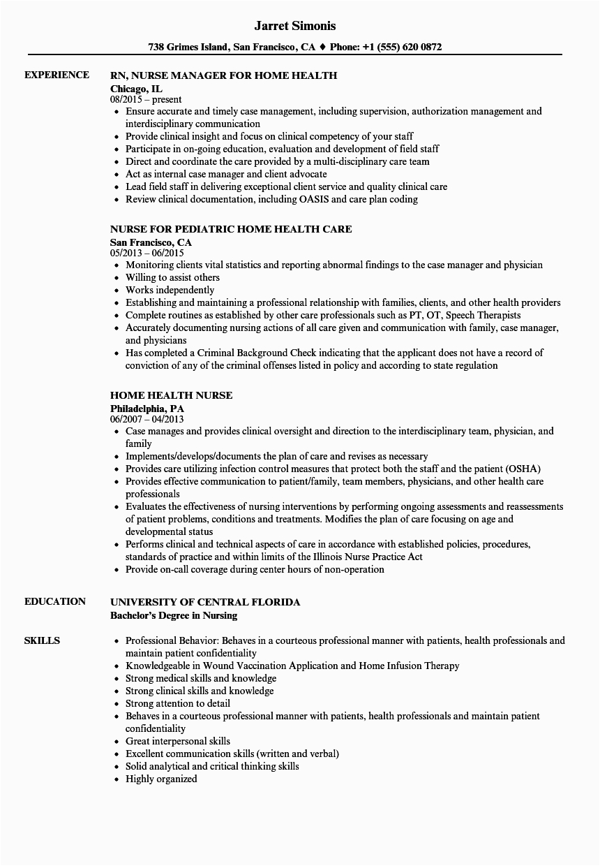 Sample Professional Resume for A Home Health Nurse Home Health Nurse Resume Samples