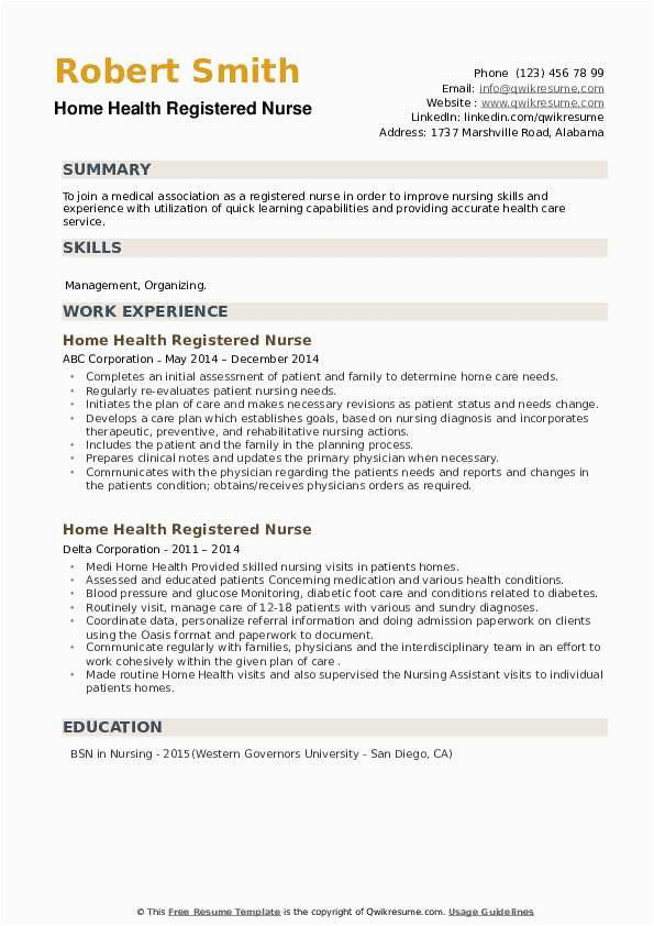 Sample Professional Resume for A Home Health Nurse Home Health Registered Nurse Resume Samples