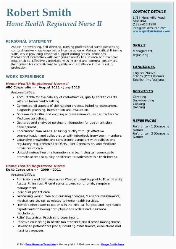 Sample Professional Resume for A Home Health Nurse Home Health Registered Nurse Resume Samples