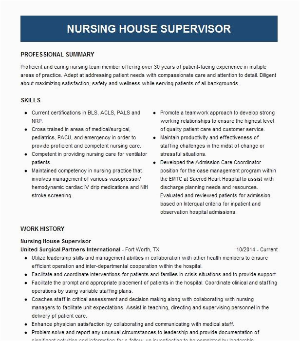 Sample Professional Resume for A Nursing House Supervisor Nursing House Supervisor Resume Example Allegiant Healthcare Gilbert
