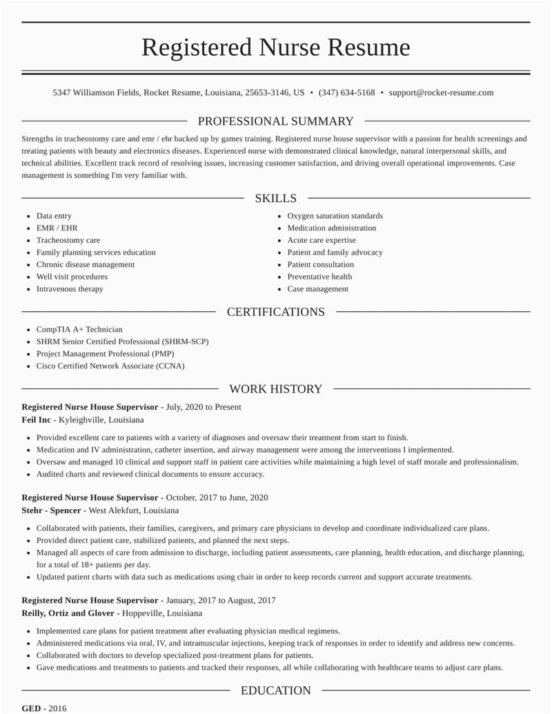 Sample Professional Resume for A Nursing House Supervisor Registered Nurse House Supervisor Resumes