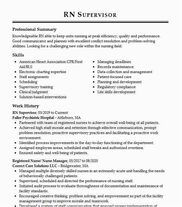Sample Professional Resume for A Nursing House Supervisor Rn Supervisor Resume Example Ozanam Hall Nursing Home Springfield