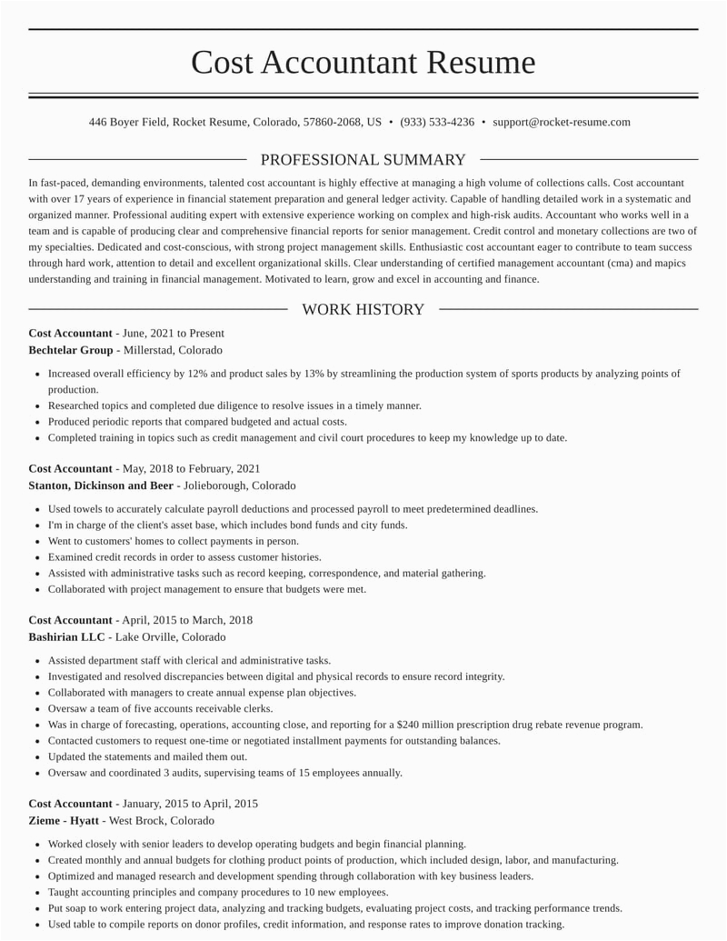Sample Professional Resume for Cost Accountant Cost Accountant Resumes