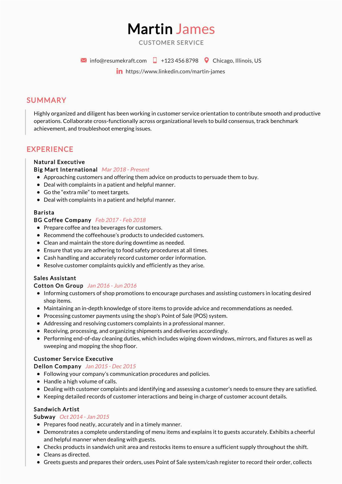 Sample Professional Resume for Customer Service Customer Service Resume Example 2021 Resumekraft