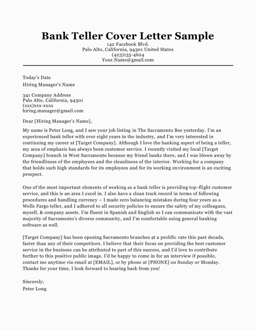 Sample Resume Cover Letter for Bank Job Bank Teller Cover Letter Sample & Tips