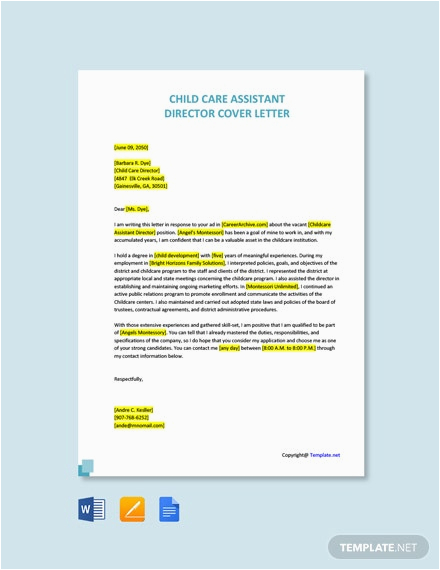 Sample Resume Cover Letter for Child Care Director Child Care assistant Director Cover Letter Template [free Pdf] Google