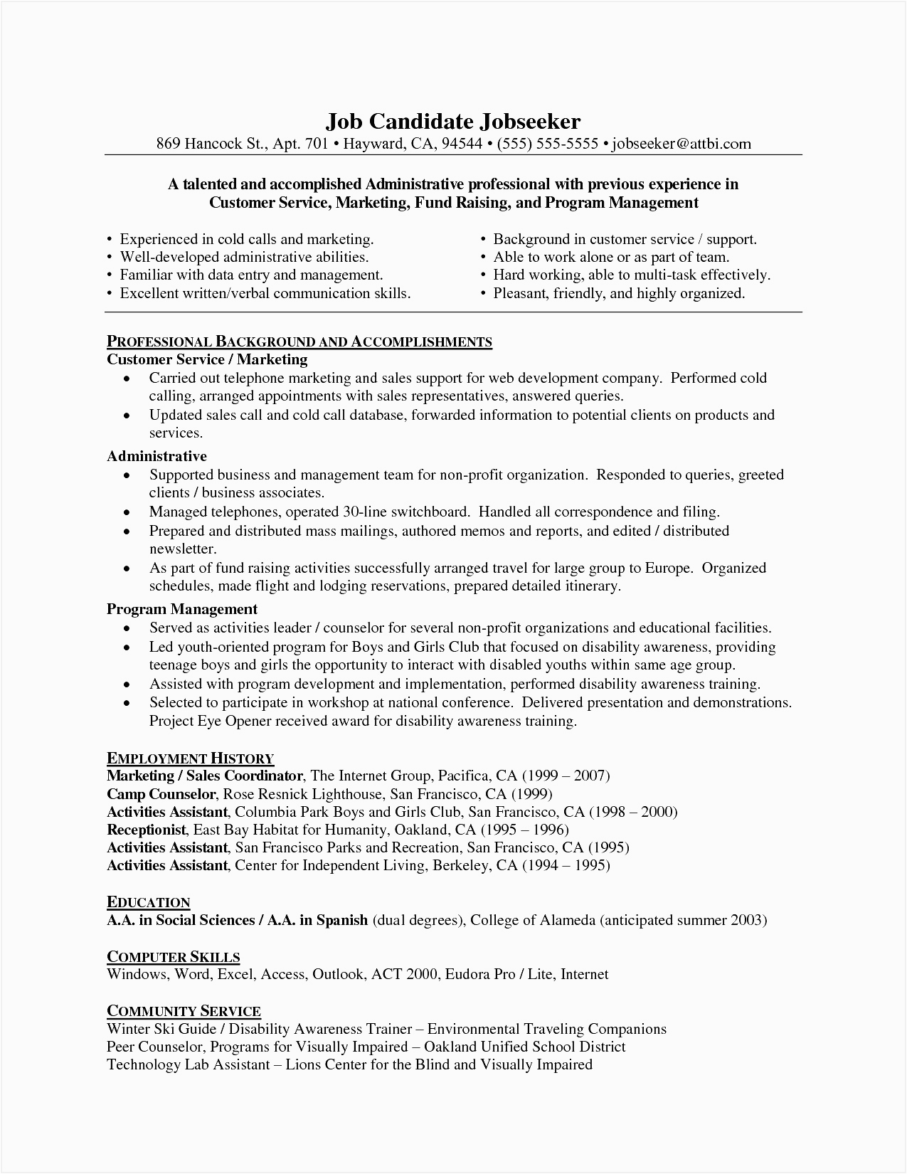 Sample Resume for A Customer Service No Experience 7 Cv Template No Experience