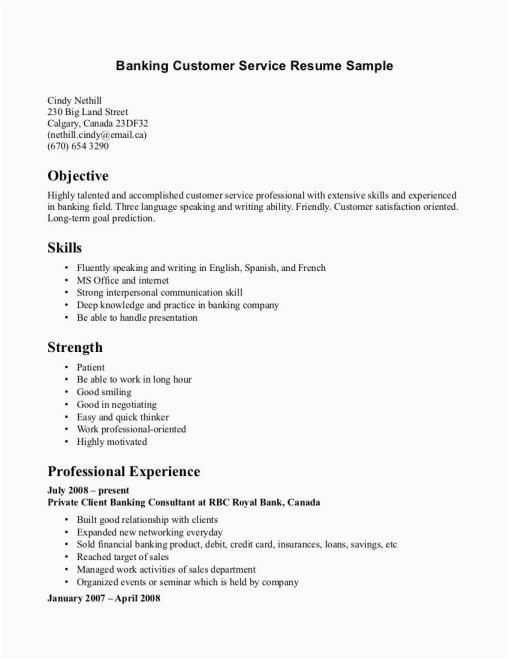 Sample Resume for A Customer Service No Experience Resume for Bank Customer Service Representative with No Experience