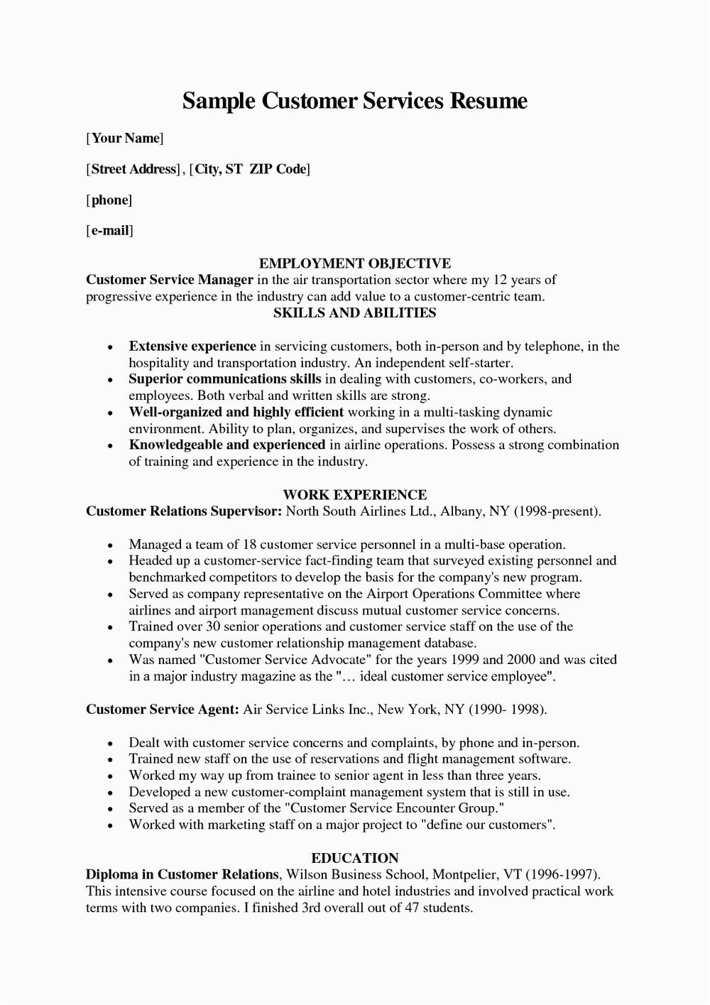 Sample Resume for A Customer Service No Experience Sample Resume for Customer Service Representative No Experience