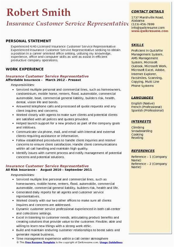 Sample Resume for A Customer Service Position In Insurance Company √ 20 Insurance Customer Service Resume In 2020