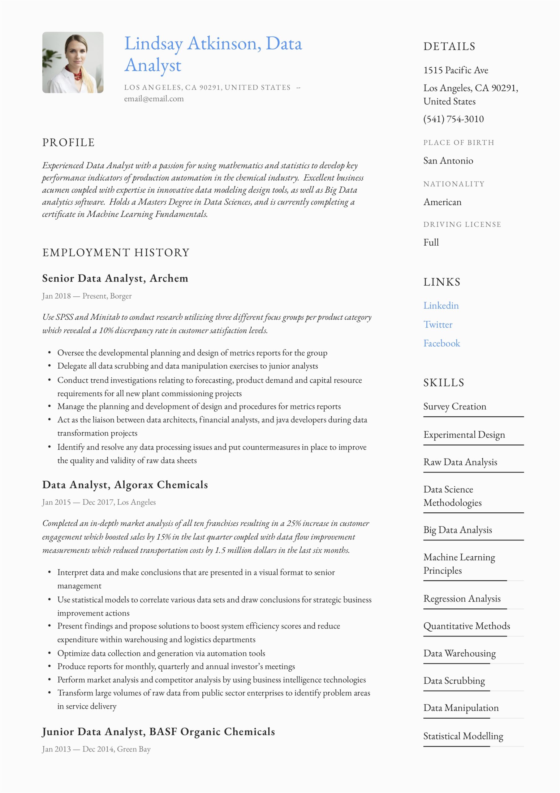 Sample Resume for A Data Analyst Data Analyst Resume & Writing Guide 19 Examples