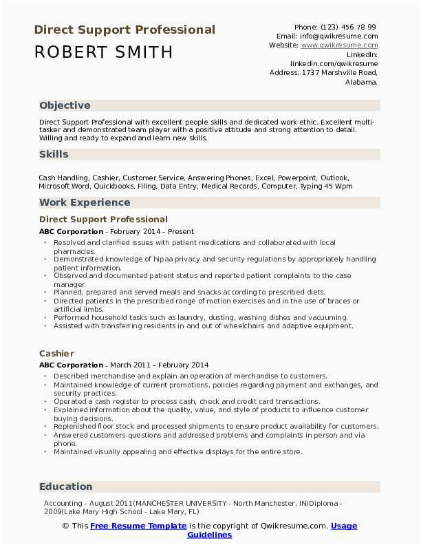 Sample Resume for A Direct Support Professional Direct Support Professional Resume