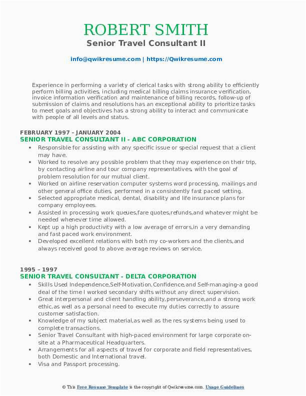 Sample Resume for A Entry Level Travel Consultant Senior Travel Consultant Resume Samples