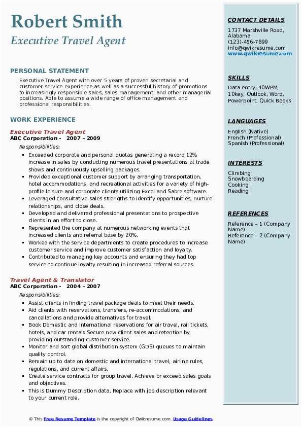Sample Resume for A Entry Level Travel Consultant Travel Agent Resume Samples