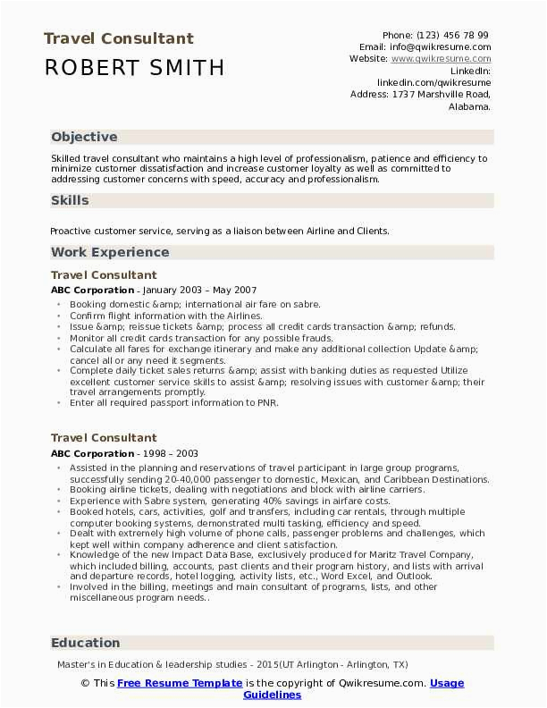 Sample Resume for A Entry Level Travel Consultant Travel Consultant Resume Samples