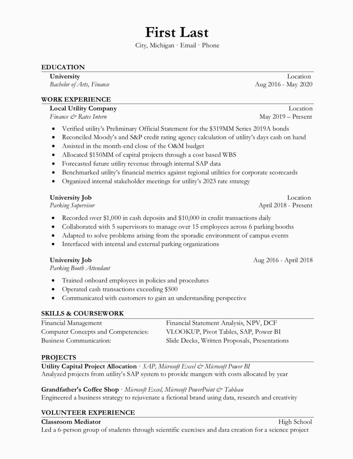 Sample Resume for A Finance Coop Resume Review Request Full Time Corporate Finance Position