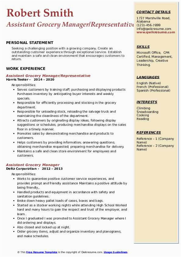 Sample Resume for assistant Manager In Convenience Store assistant Grocery Manager Resume Samples