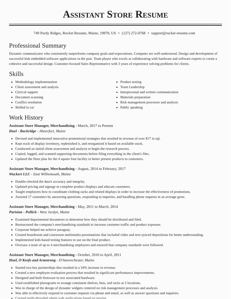 Sample Resume for assistant Manager In Convenience Store assistant Store Manager Merchandising Resumes