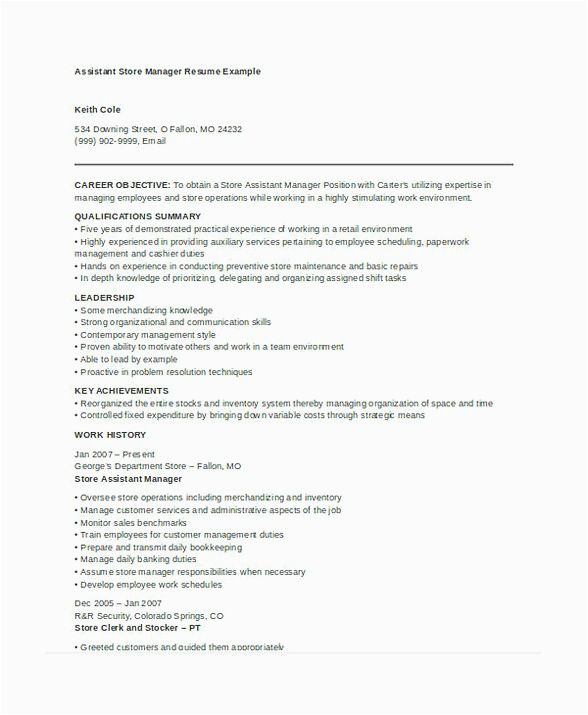 Sample Resume for assistant Manager In Convenience Store assistant Store Manager Resume