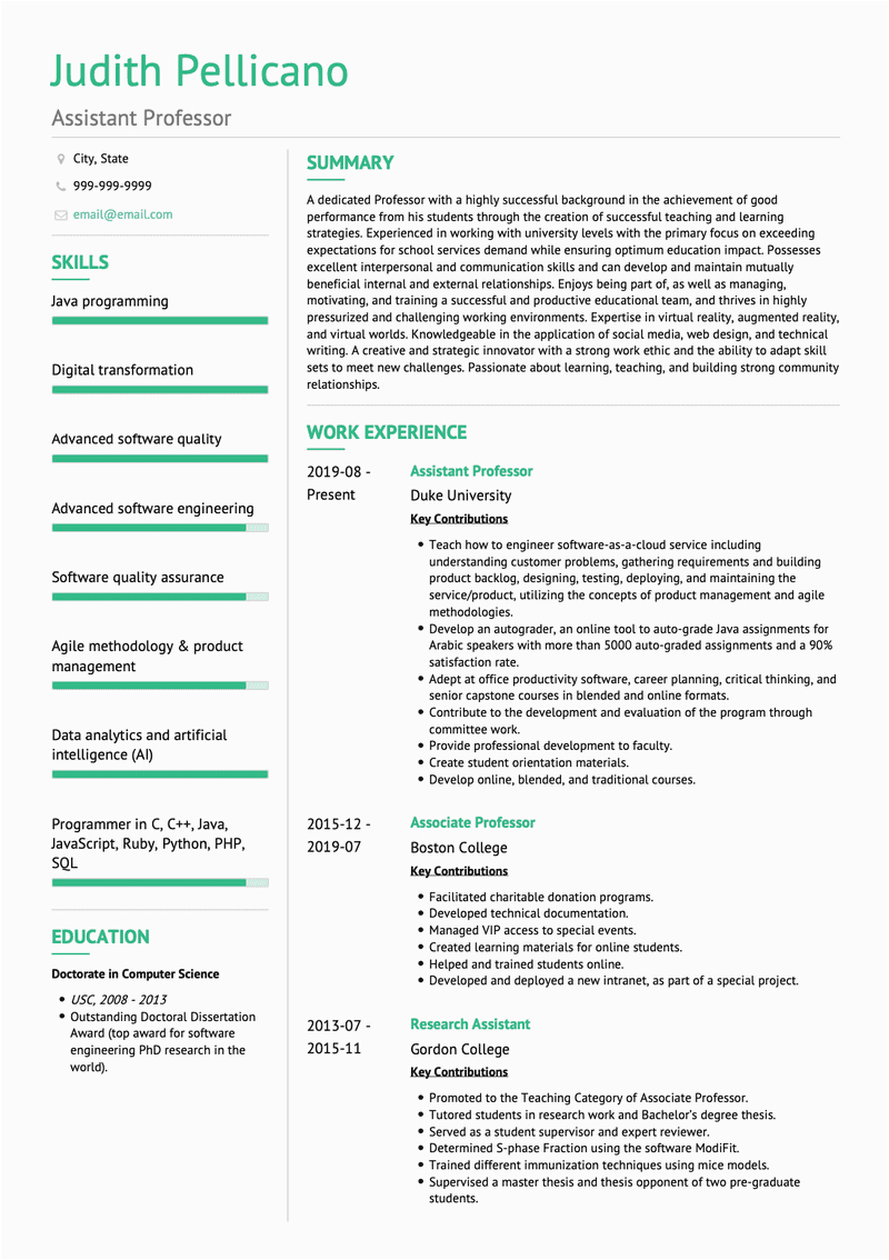 Sample Resume for assistant Professor In Commerce assistant Professor Cv Examples & Templates