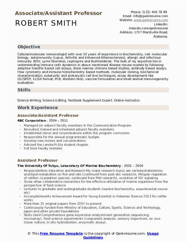 Sample Resume for assistant Professor In Education assistant Professor Resume Samples