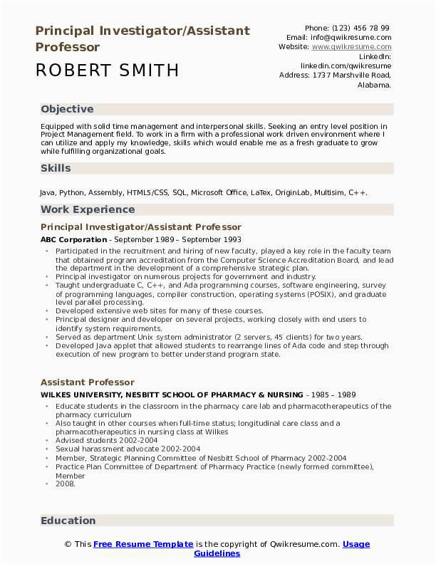 Sample Resume for assistant Professor In Education assistant Professor Resume Samples