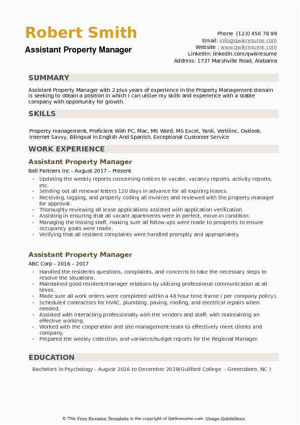 Sample Resume for assistant Property Manager Accomplishments assistant Property Manager Resume Sample March 2021