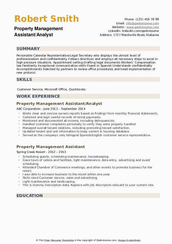 Sample Resume for assistant Property Manager Accomplishments Property Management assistant Resume Samples
