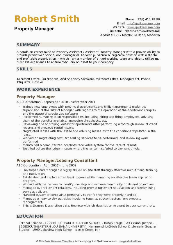 Sample Resume for assistant Property Manager Accomplishments Property Manager Summary Resume Property Management assistant Resume