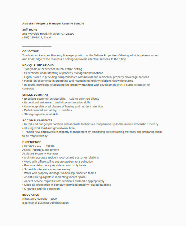 Sample Resume for assistant Property Manager Core Qualifications assistant Property Manager Resume