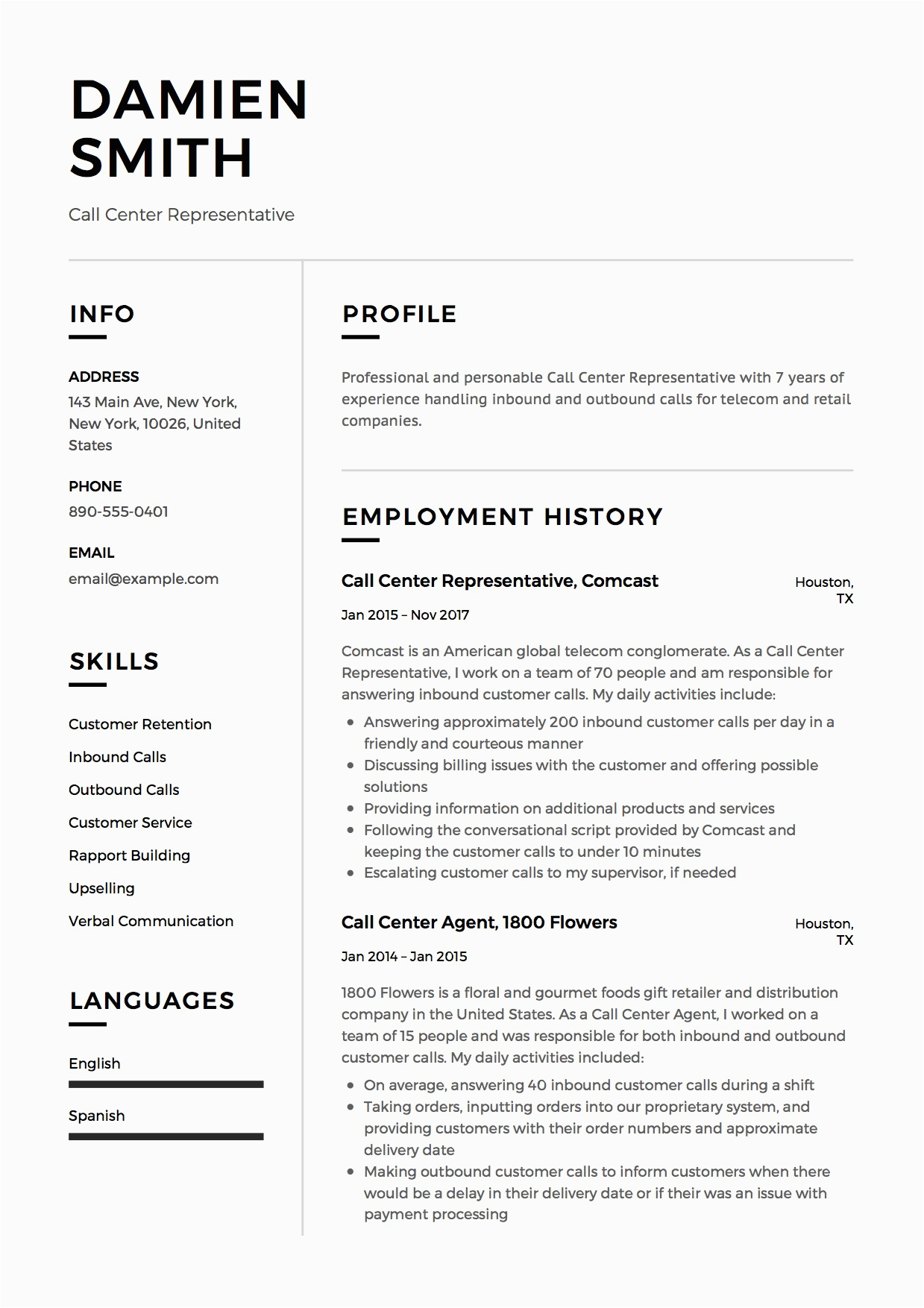 Sample Resume for Call Center Representative Call Center Representative Resume & Guide