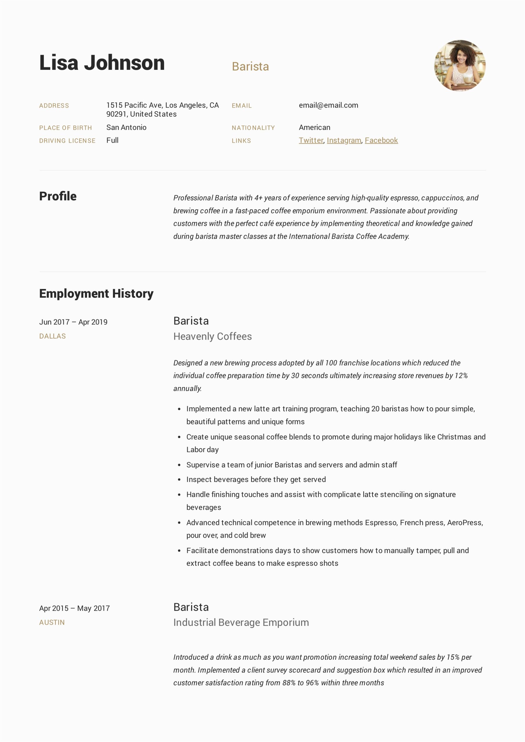 Sample Resume for Coffee Shop Barista Barista Resume & Writing Guide 12 Resume Templates