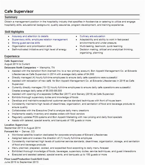 Sample Resume for Coffee Shop Supervisor Coffee Shop Resume Examples Best Resume Examples