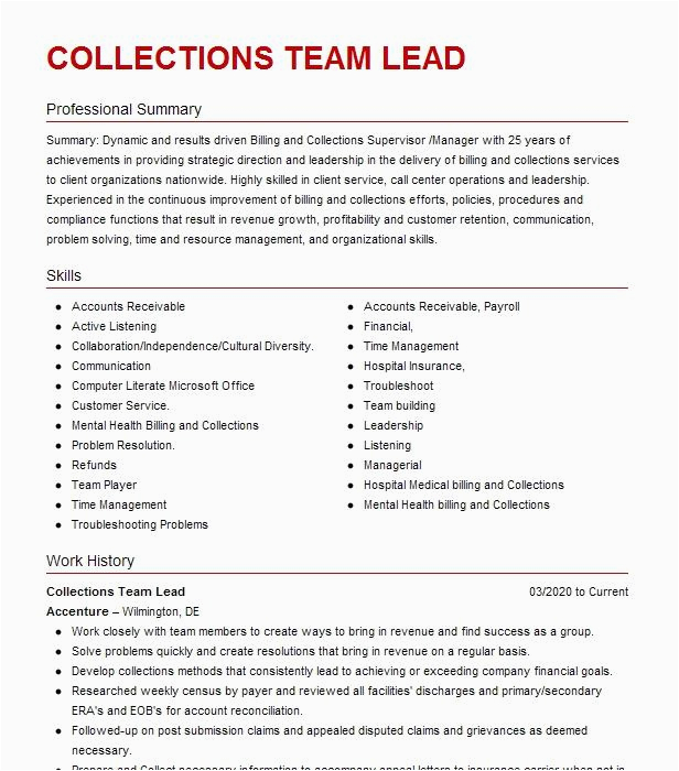 Sample Resume for Collections Team Leader Collections Team Leader Resume Example Bmw Financial Services Grove