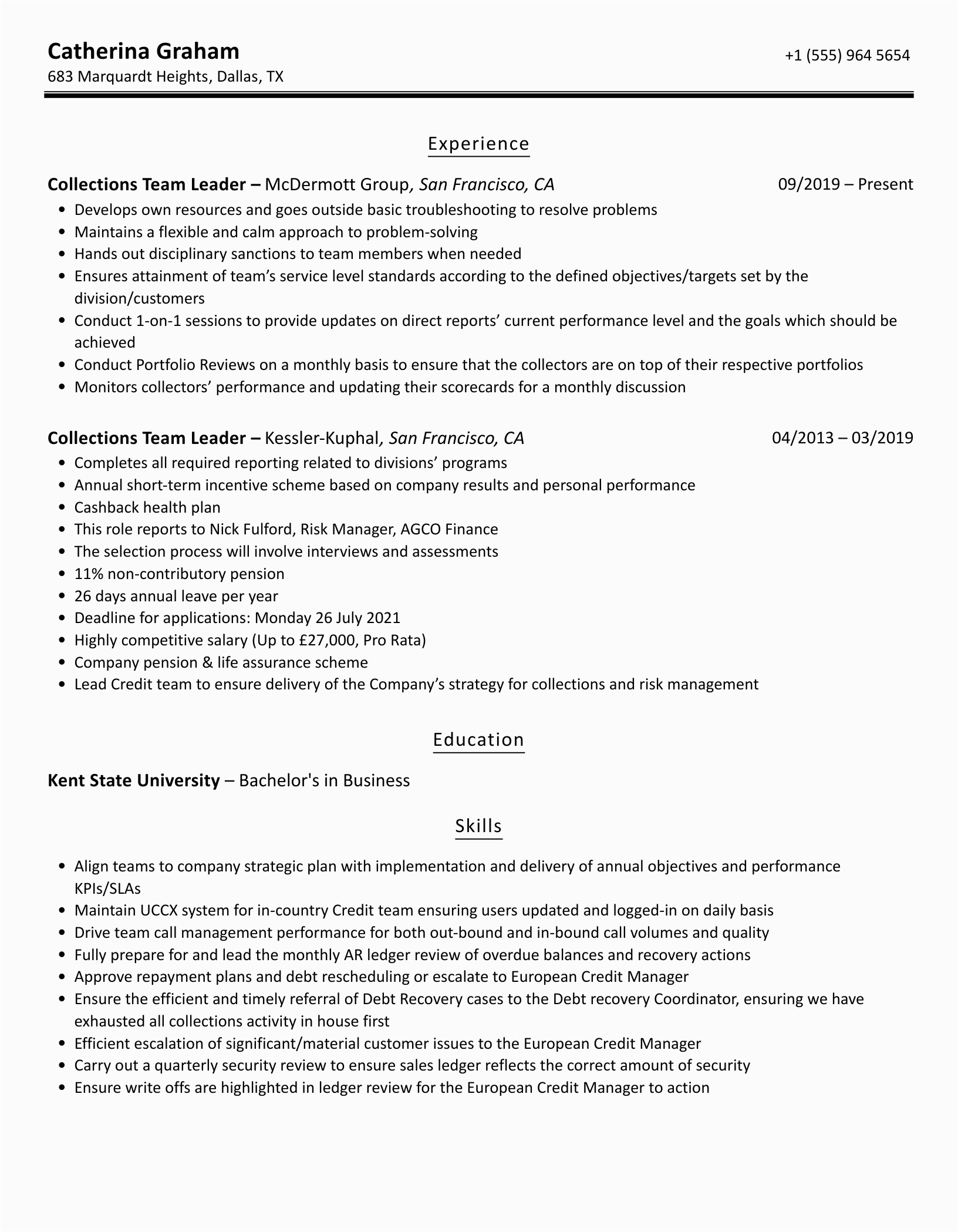Sample Resume for Collections Team Leader Collections Team Leader Resume Samples