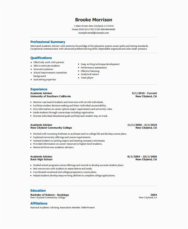 Sample Resume for College Academic Advisor Academic Resume Template 6 Free Word Pdf Document Downloads