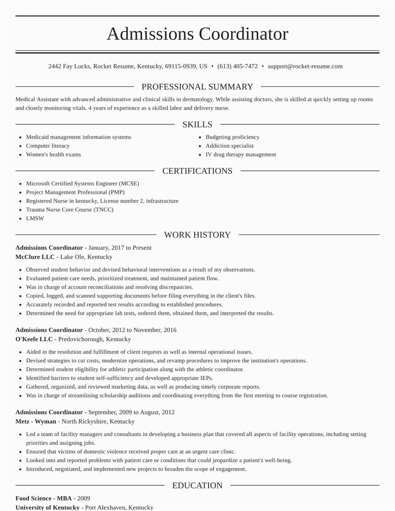 Sample Resume for College Admissions Coordinator Admissions Coordinator Resumes