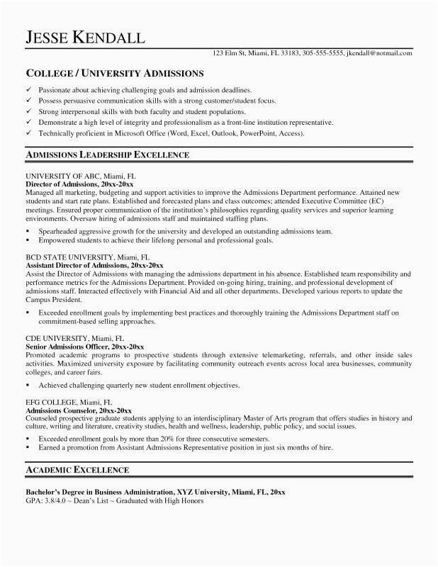 Sample Resume for College Admissions Rep Admissions Representative Cover Letter In 2020