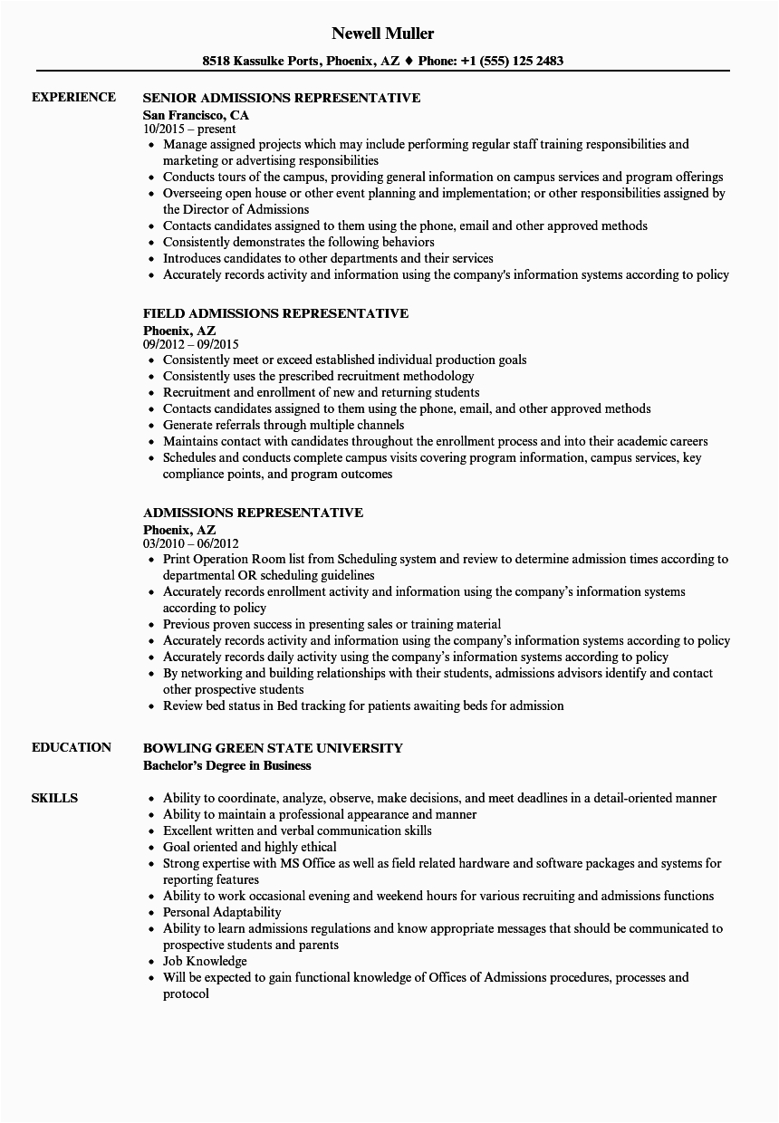 Sample Resume for College Admissions Rep Admissions Representative Resume Samples