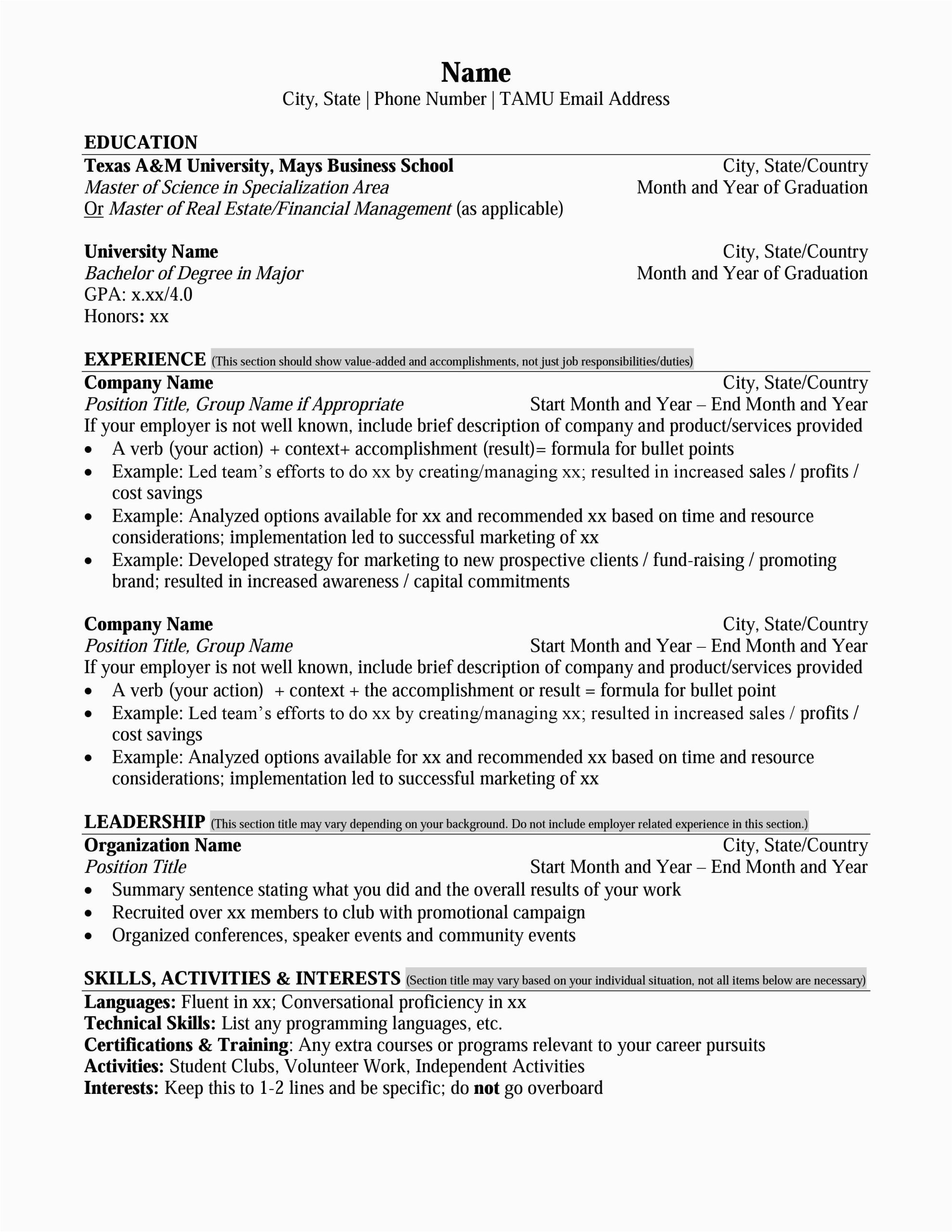 Sample Resume for College Applying Ms In Us Mays Masters Resume format – Career Management Center