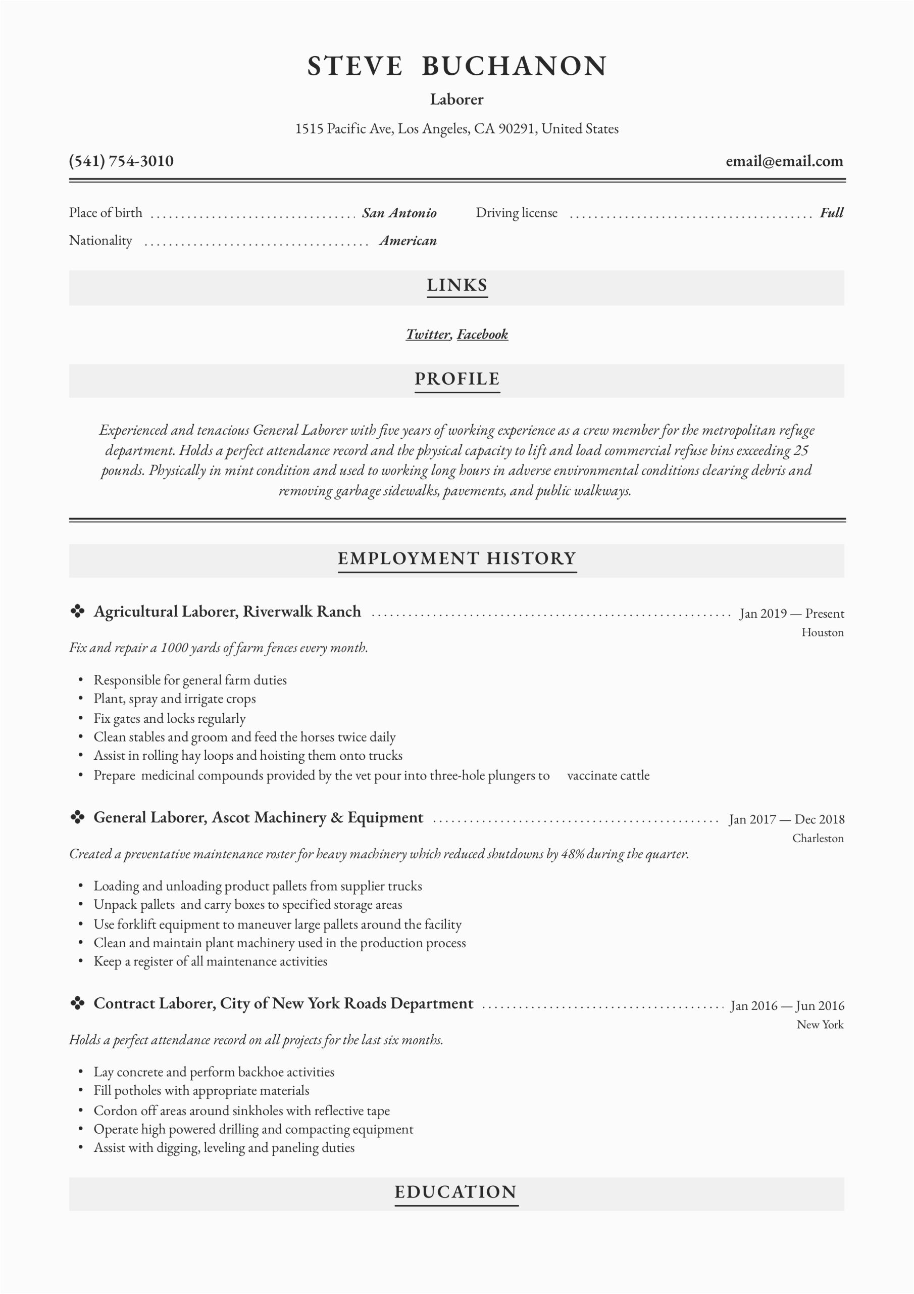 Sample Resume for Energy Coop Laborer Position General Laborer Resume & Writing Guide 12 Free Templates