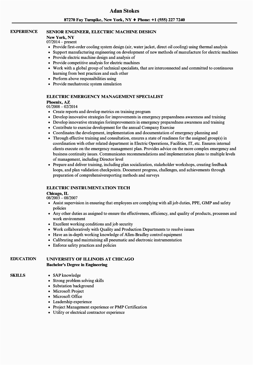 Sample Resume for Energy Trainee Position Electric Resume Samples