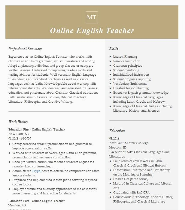 Sample Resume for English Teachers In the Philippines Homebased Line English Teacher Resume Example 51talk Philippines